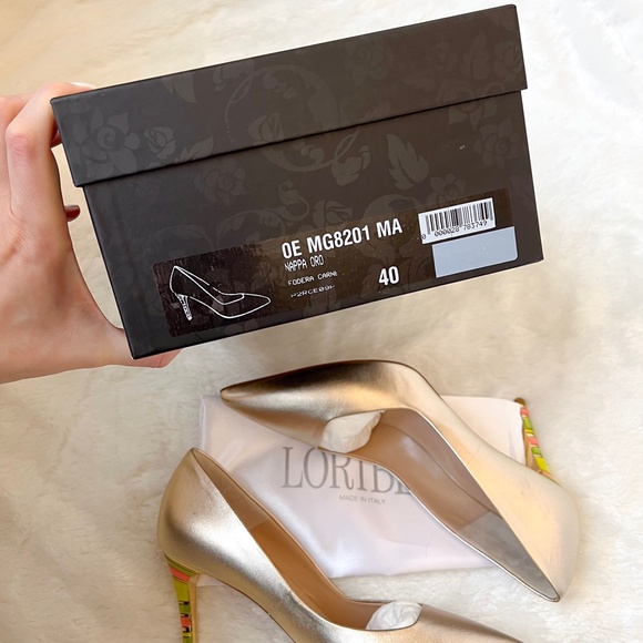 NEW | $595 Loriblu Oro Gold Pump MG8201 Colorblock Accent Heel Pointy Toe 40IT U